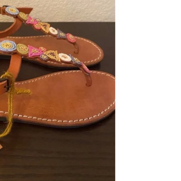 Anthropologie Laidback London hand crafted Artisan beaded T-strap sandals 38 - Picture 5 of 11